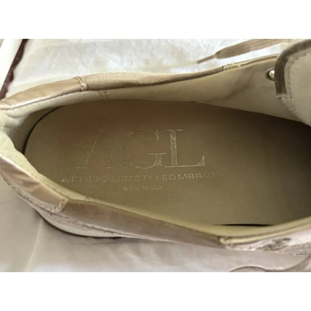 AGL Dalia Metallic Leather & Glitter Fashion Sneakers Sz EU 40/ US 9.5 Nude/Pink
